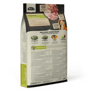 ACANA Highest Protein Grassland Dog. Back right of bag.